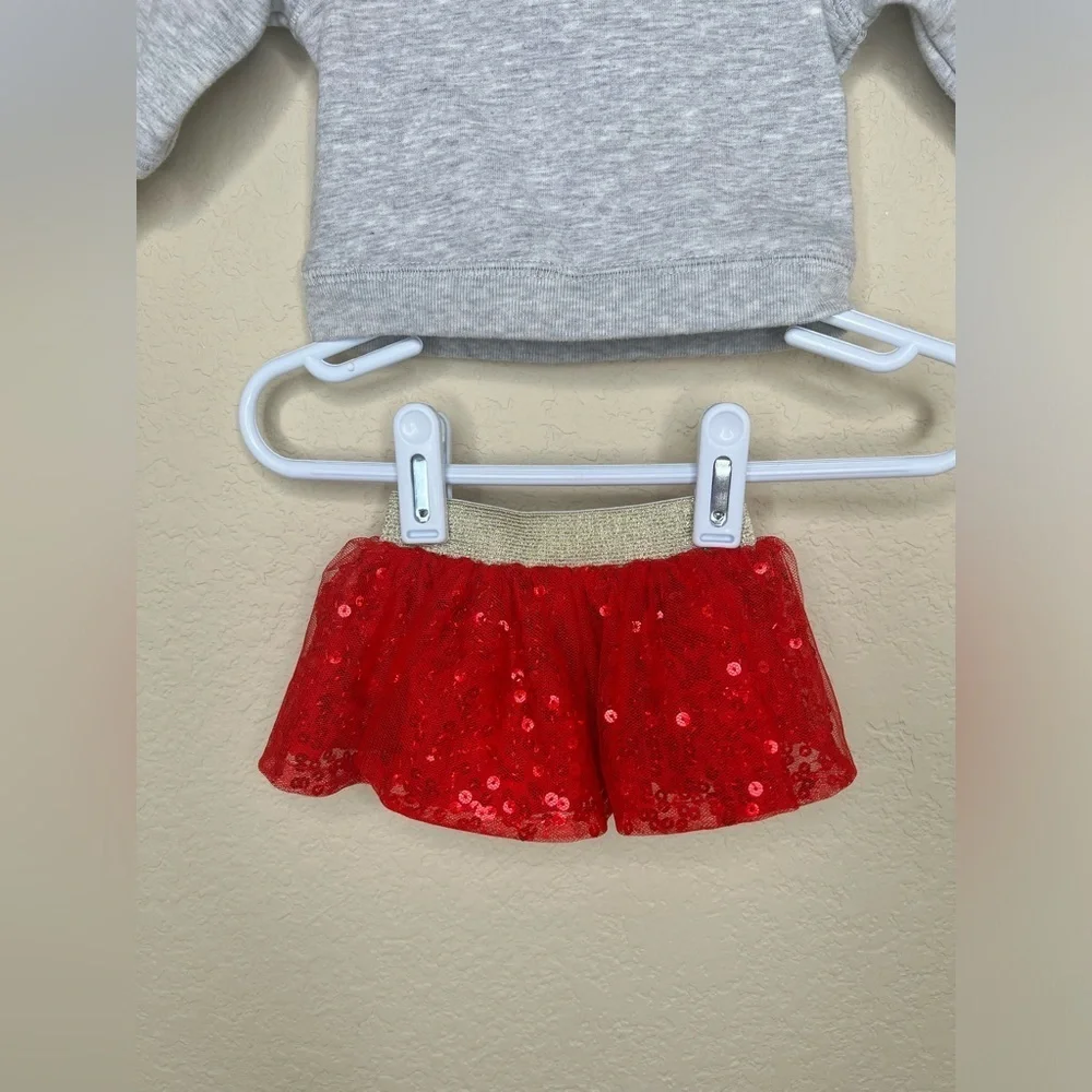 Cat & Jack Oh What Fun Newborn Girl Christmas Outfit with Red Sequin Skirt
